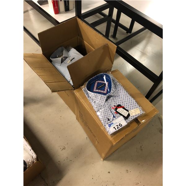 2 BOXES OF DRESS SHIRTS MIXED COLOURS AND SIZES APPROX 35 SHIRTS