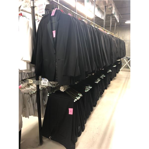 BLACK WOOL JACKETS AND PANTS APPROX 74 MIXED SIZES
