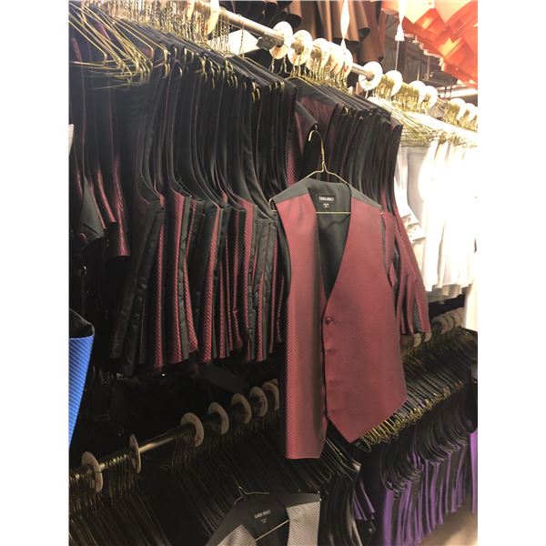 BURGUNDY PATTERNED VESTS APPROX 40 MIXED SIZES