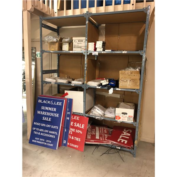 2 LIGHT DUTY WAREHOUSE RACKS AND CONTENTS