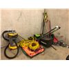 Image 1 : VARIOUS YARD EQUIPMENT INCLUDING GREENWORKS LAWNMOWER, RYOBI CORDLESS TRIMMER, SHOP VAC AND MORE -
