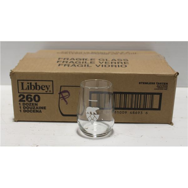 CASE OF 12 LIBBEY 6.25OZ STEMLESS TASTER
