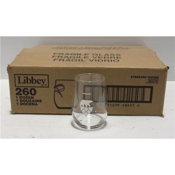 CASE OF 12 LIBBEY 6.25OZ STEMLESS TASTER
