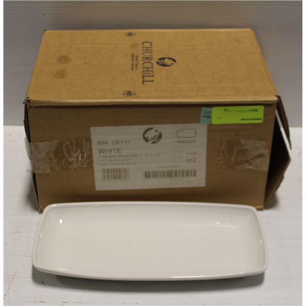 CASE OF 12 CHURCHILL WHITE PORCELAIN SQUARED OBLONG