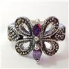Image 1 : Silver Amethyst Marcasite Ring (~Size 6.5)(Ring is resizable for $40) (~length 0inches) (~weight 4.4