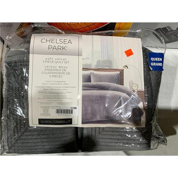 Chelsea Park Queen Size Soft Velvet 3 Piece Quilt Set