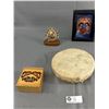 Image 3 : Handcrafted Aboriginal Hide Drum, Decorated Box, Wolf Sculpture,2 Framed Art and Dream Catcher