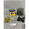 Image 2 : Lot of Vintage Collectibles- Tobacco Tin, Insulator, Binoculars and More