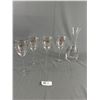 Image 1 : Beautiful Crystal Hand Painted & Etched Open Decanter and 4 Stemmed Glasses