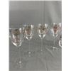 Image 2 : Beautiful Crystal Hand Painted & Etched Open Decanter and 4 Stemmed Glasses