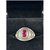 Image 2 : Vintage Sterling Silver w/ Red Stone Port Arthur Collegiate Ring, Size 8 1/2" In Good Condition