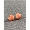 Image 1 : 14K Solid Gold w/ Carved Heart Shaped Genuine Pink Coral Stud Earrings, Good Condition