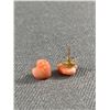 Image 2 : 14K Solid Gold w/ Carved Heart Shaped Genuine Pink Coral Stud Earrings, Good Condition