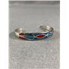 Image 1 : Crushed Turquoise & Red Coral Cuff Bangle, Beautiful Condition