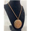 Image 1 : Vintage Copper Egyptian Pendant w/Chain Necklace, Original Patina, 16"L