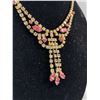 Image 2 : Vintage White & Pink Rhinestones Necklace, Original Patina, 15" L