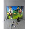 Image 1 : Golf Lot - Canvas Golfing Picture Approx. 24" x 30", Statue, Bottle Topper & More