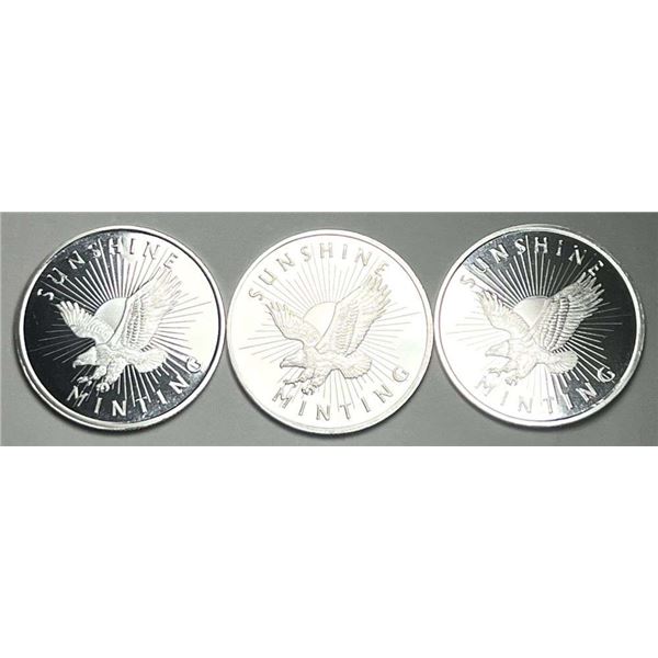 (3) Sunshine Minting Eagle Proof 1/2 ozt .999 Silver