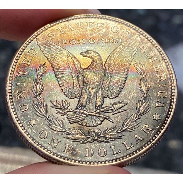 Beautiful Rainbow Color 1885 Morgan Silver Dollar MS63