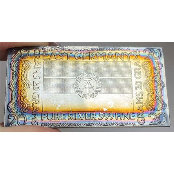 Toned The Silver Mint "East Germany" 20 Grams .999 Silver Bar