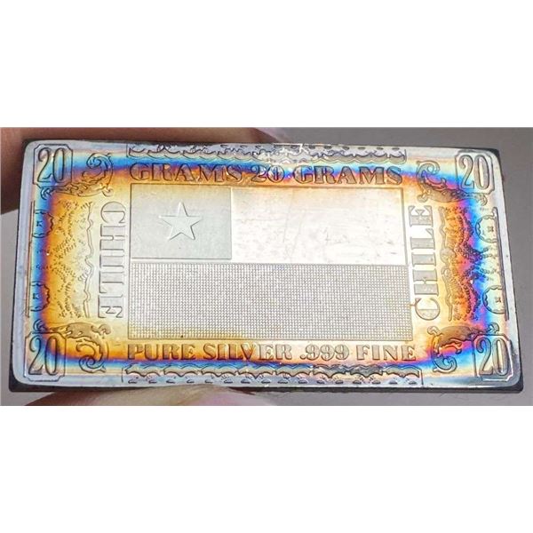 Toned The Silver Mint "Chile" 20 Grams .999 Silver Bar
