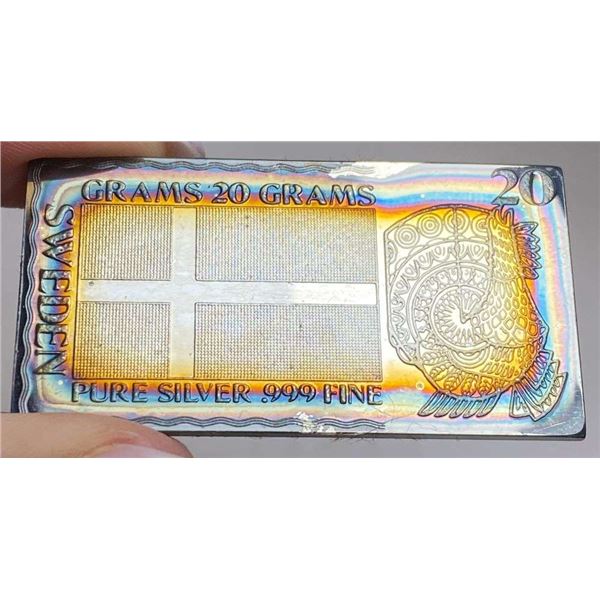 Toned The Silver Mint "Sweden" 20 Grams .999 Silver Bar