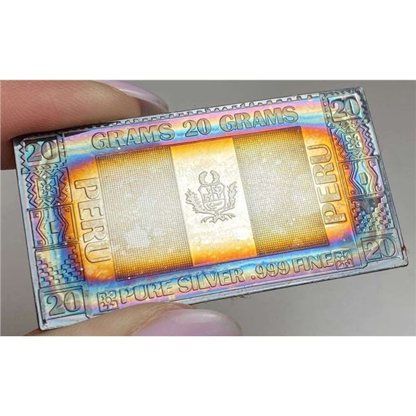 Toned The Silver Mint "Peru" 20 Grams .999 Silver Bar