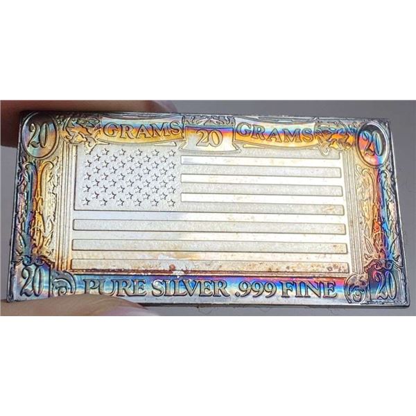 Toned The Silver Mint "U.S.A." 20 Grams .999 Silver Bar