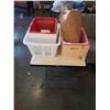 Image 1 : LOT OF LAUNDRY BASKET, WOOD CRATE, BIN AND WOVEN BASKET