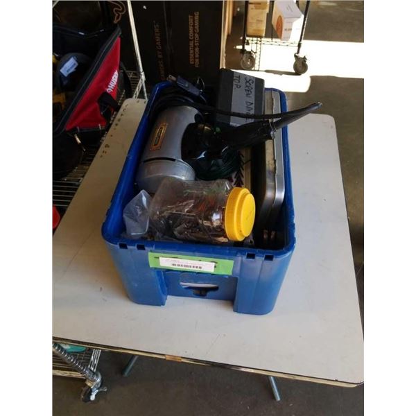 BIN OF HARDWARE FASTENERS, ELECTRIC DRILL AND MORE