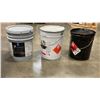 Image 1 : PAIL OF GFL GREEN PAINT, PAIL WOOD FINISHING WHITE PRIMER AND PAIL WHITE ENAMEL PAINT