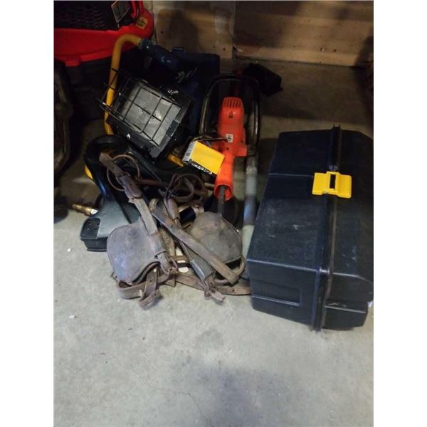 LOT OF MISC TOOLS, TOOL BOX, SHOP LIGHT, ETC