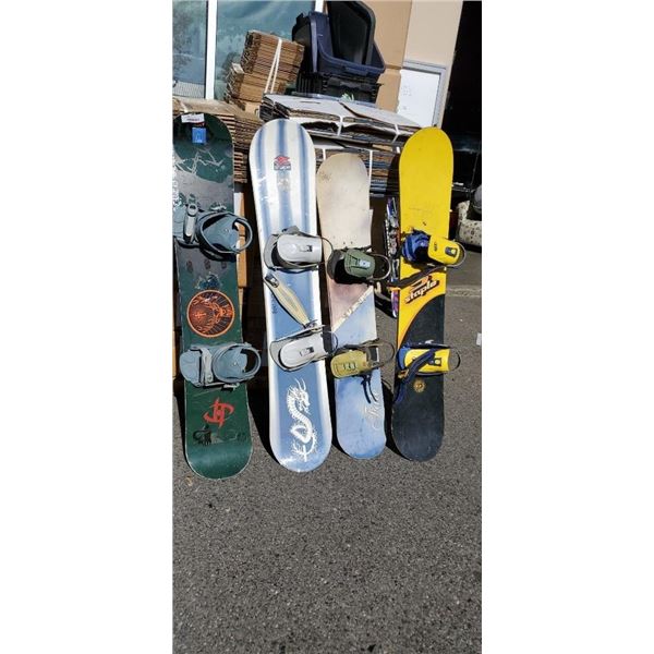 4 SNOWBOARDS W/ BINDINGS