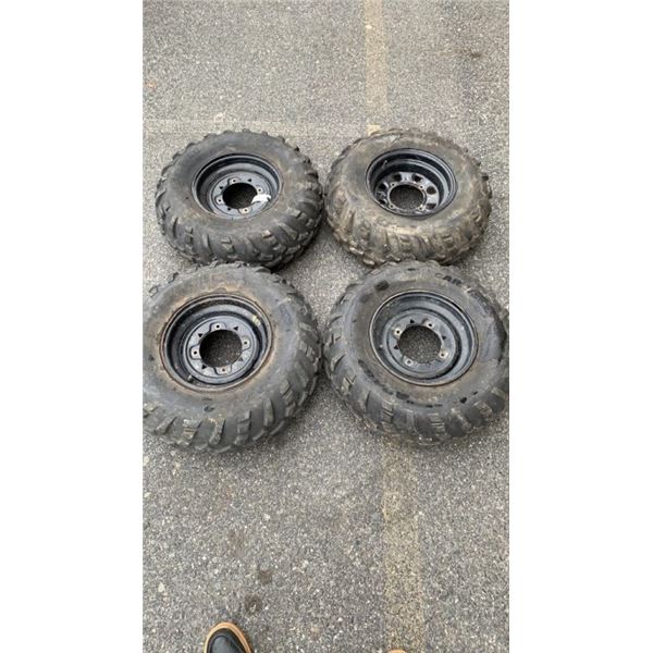 SET OF 12 INCH ATV TIRES ON RIMS 25 X 10 - WILL FIT POLARIS