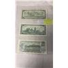 Image 2 : LAST 3 ISSUES CANADIAN $1 BILLS 1954, 1967 (CENTENNIAL YEAR) 1973