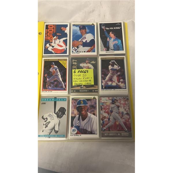 6 PAGES OF BASEBALL CARDS NOLAN RYAN & KEN GRIFFEY JR