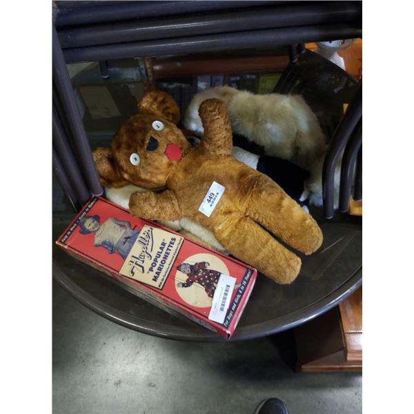 VINTAGE STUFFED ANIMALS AND MARIONETTE DOLL