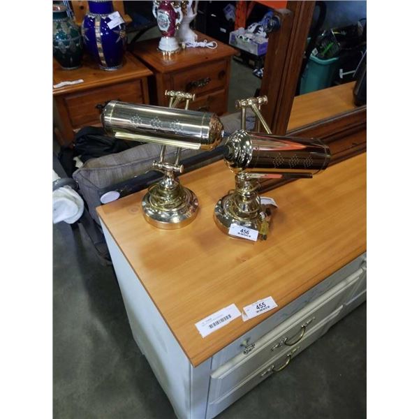 PAIR OF HEAVY BRASS ADJUSTABLE BANKER LAMPS