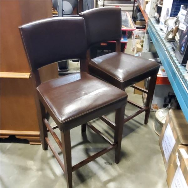 2 BROWN LEATHER-LOOK BAR STOOLS