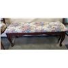 Image 1 : MAHOGANY BENT LEG BENCH W/ BROCADE FABRIC