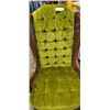 Image 3 : QUEEN ANNE UPRIGHT CHAIR - OLIVE GREEN TUFTED FABRIC, WALNUT W/ CANE INSERTS
