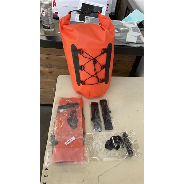 2 NEW ORANGE DRY BAGS WITH CARRY STRAPS AND WATERPROOF BAG