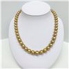Image 2 : 9-12mm South Sea Golden Round Pearl Necklace with Gold Clasp