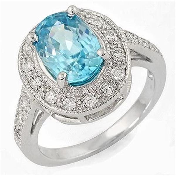 3.62ct Blue Zircon 14 K White  Gold Ring