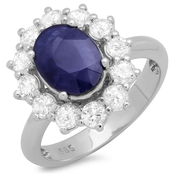 3.62ct Blue Sapphire 14 K White  Gold Ring