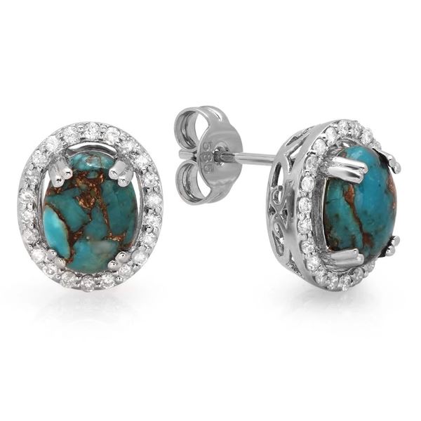 1.89ct Copper Turquoise 14 K White Gold Earrings