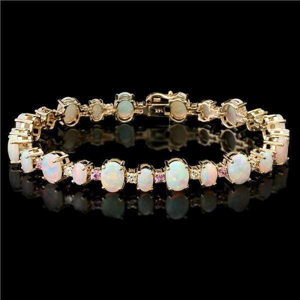 14k Gold 12.50ct Opal 0.85ct Diamond Bracelet