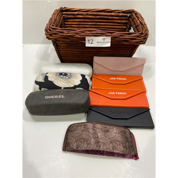 Large Assortment Of Glasses Cases, With A Wooden Basket