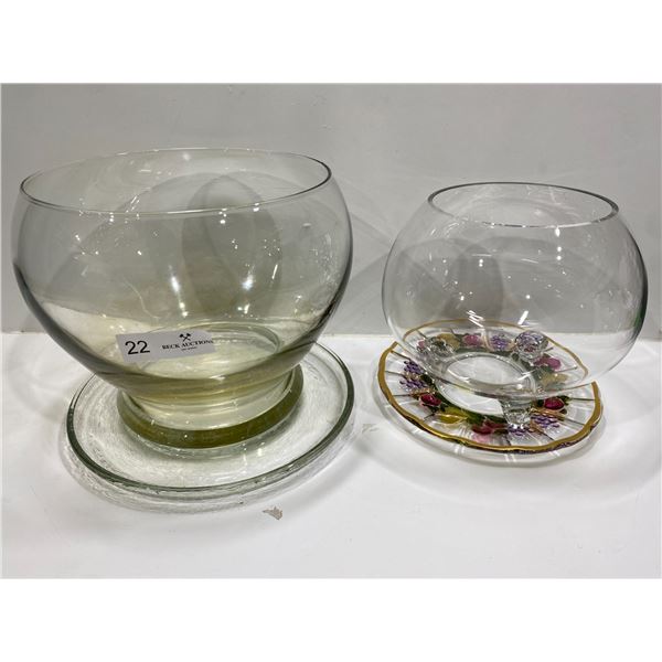 2 Decorative Glass Vases With Plates