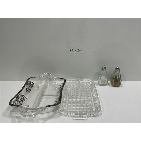 Glass Trays, And Salt And Pepper Shakers